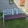 Garden bench, cast iron, very heavy, beautiful design, restored seat, outside outdoor garden sitting, cast iron, treated timber decorations, furniture patio decking, great present. Ignore flowers, pots, plants, garden statue, chair, swing, patio table Image 2