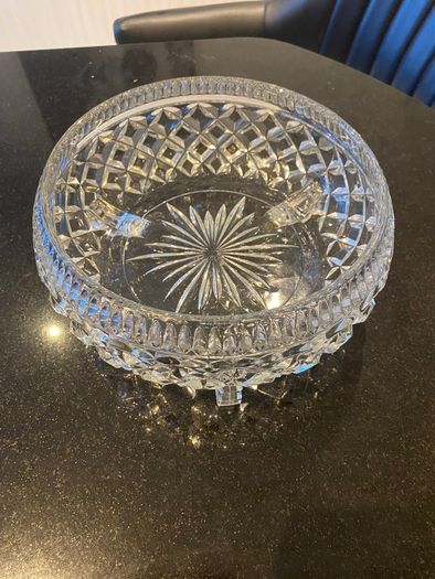 vintage eight inch pressed glass bowl on glass feet