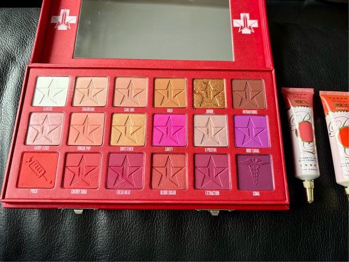 Jeffree Star Blood Sugar Eyeshadow Palette + 2 P. Louise Bases Bundle Red Limited Makeup Set