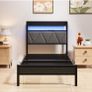 Single Bed Frames with 3ft Upholstered Wooden Two-shelf Storage Headboard, Charging Station,LED Lights, Image 5