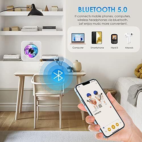 Portable CD Player with Bluetooth, Gueray Desktop CD Players for Home, Bulit-in Double HiFi Speakers, AUX&Headphone Jack, FM Radio Boombox with Remote Control, USB Port,LCD Display (White)