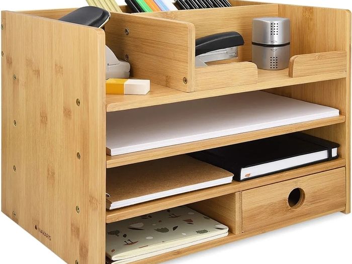 Bamboo Desk Organiser Wooden Desktop Storage Drawers And Compartments ...