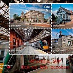 2017 Ireland Stampa Public Souvenir on Irish Railway Stations (Heuston, Clarke, Kent & Bagnelstown) Miniature Sheet Overprinted for Stampa Mint Never Hinged (MNH)