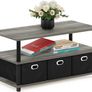 Coffee Table, 3-Tier Modern Coffee Table with Shelves and Storage Bins, Easy Assembly Side Table with Open Shelf, for Living Room, Bedroom, Home Office, French Oak Image 2