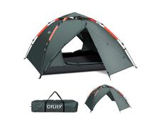 Cflity Camping Tent, 3 Man Instant Pop Up Tent Waterproof Three Layer Automatic Dome Tent, Large Lightweight 4 Seasons Tent