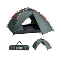 Cflity Camping Tent, 3 Man Instant Pop Up Tent Waterproof Three Layer Automatic Dome Tent, Large Lightweight 4 Seasons Tent