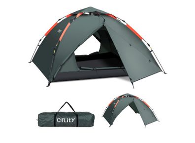 Cflity Camping Tent, 3 Man Instant Pop Up Tent Waterproof Three Layer Automatic Dome Tent, Large Lightweight 4 Seasons Tent