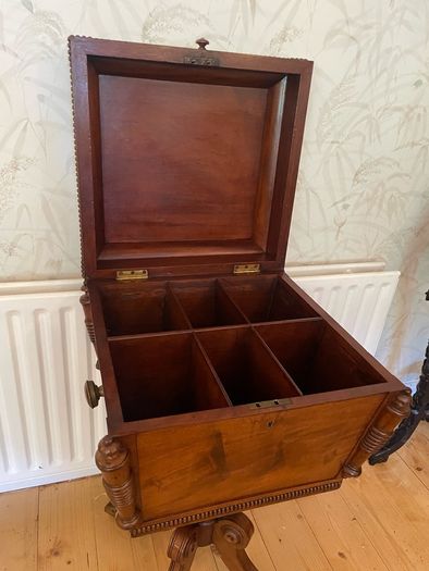 Victorian mahogany sewing table / work box on tripod base, c.1850