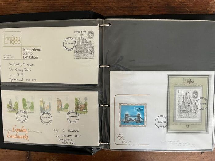 Collection of  81 UK First Day Cover stamps 1980 to 1986 in album plus 10 extra pages