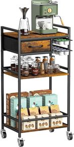 4-Tier Coffee Bar Cart with Storage, 33" H Coffee Station Cabinet With Pod Drawers for Nespresso Vertuo, Mini Toaster Oven Stand Table for Home, Kitchen, Living Room (Rustic Brown)