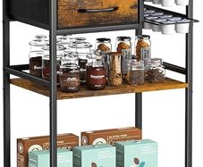 4-Tier Coffee Bar Cart with Storage, 33" H Coffee Station Cabinet With Pod Drawers for Nespresso Vertuo, Mini Toaster Oven Stand Table for Home, Kitchen, Living Room (Rustic Brown)