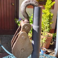 Vintage Steel Block & Tackle with Double Wheel Pulleys