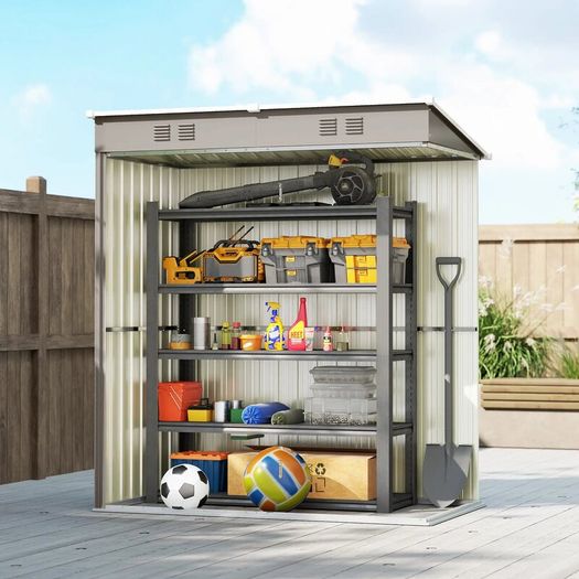 Metal Garden Shed 2 Vents Sloped UV Resistant Roof 163x90x179cm