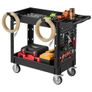 Utility Cart, 250 kg Capacity, 2 Tier Service Cart with 360 Swivel & Fixed Wheels (2 with Brakes), Heavy Duty Plastic Rolling with Tray and Pegboard, Tool Storage for Garage Warehouse Workshop Image 2
