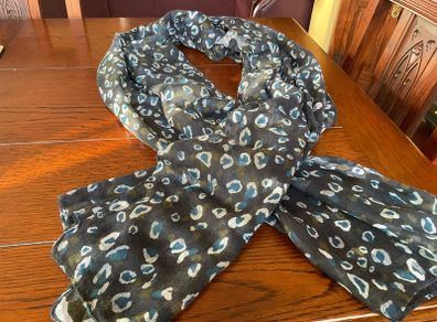 SAMOON  large scarf / shawl in black with dark teal and white .never worn
