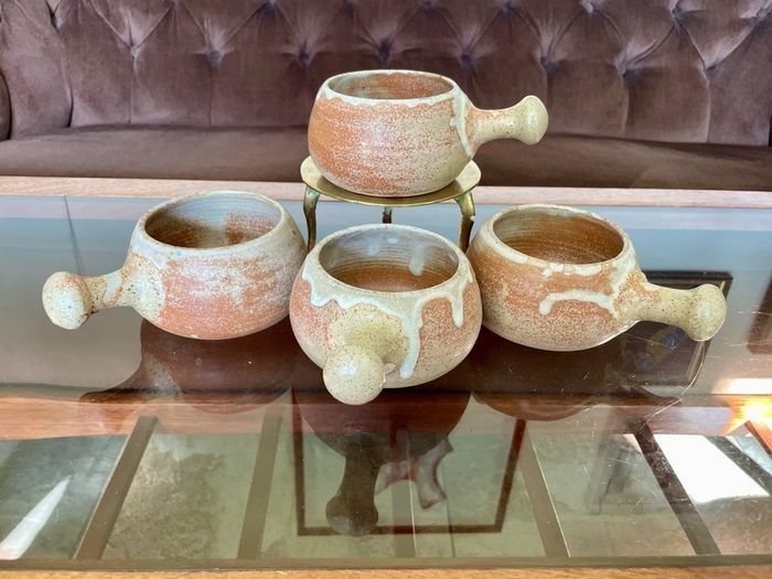Rare Youghal Irish Studio Pottery Soup Bowls with Handles Japandi