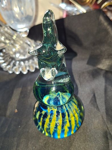 Beautiful Old Mdina Glass Seahorse Paperweight from Malta, featuring a blue and yellow swirled base, Postage Available or Collection