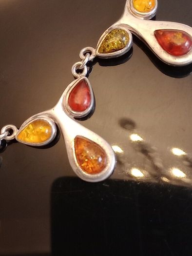 Vintage Sterling Silver and Amber Necklace