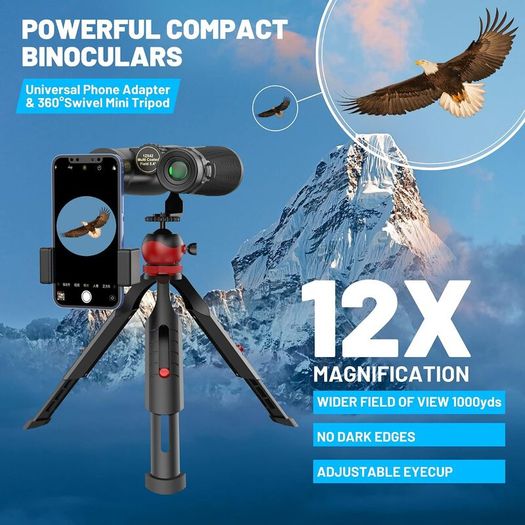 Waterproof Binoculars with Tripod & Phone Adapter, BAK-4 Prisms, FMC Lens for Bird Watching, Hiking & Stargazing