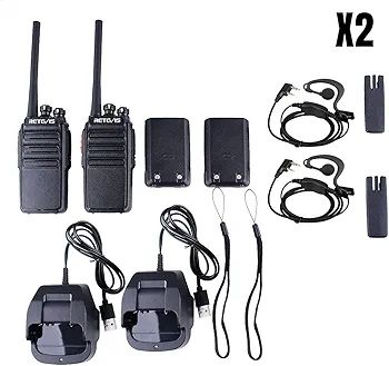RT24 Walkie Talkies for Adults, Rechargeable 2 Way Radio Long Range PMR446 License Free 16 Channels CTCSS/DCS, Two Way Radio with Earpiece and USB Charging Base(Black, 2 Pair)