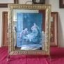 Antique Art Deco 26 Inches Tall Solid Brass Fireplace Screen With Framed Antique Print And Mirror Image 6