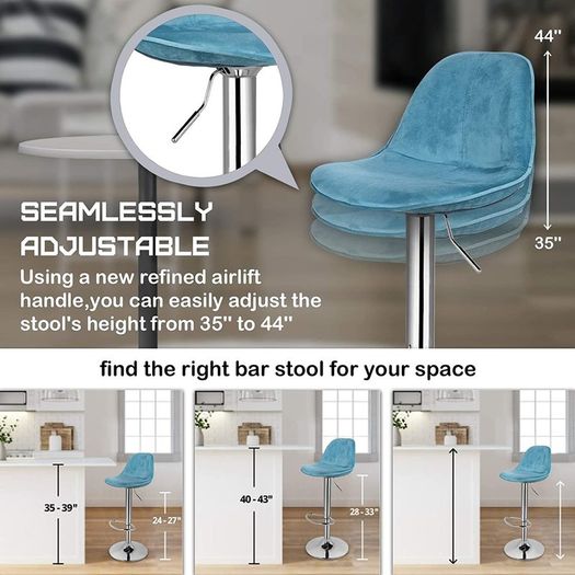 Set of 2 Height-Adjustable Bar Stools Velvet - Free Delivery Nationwide