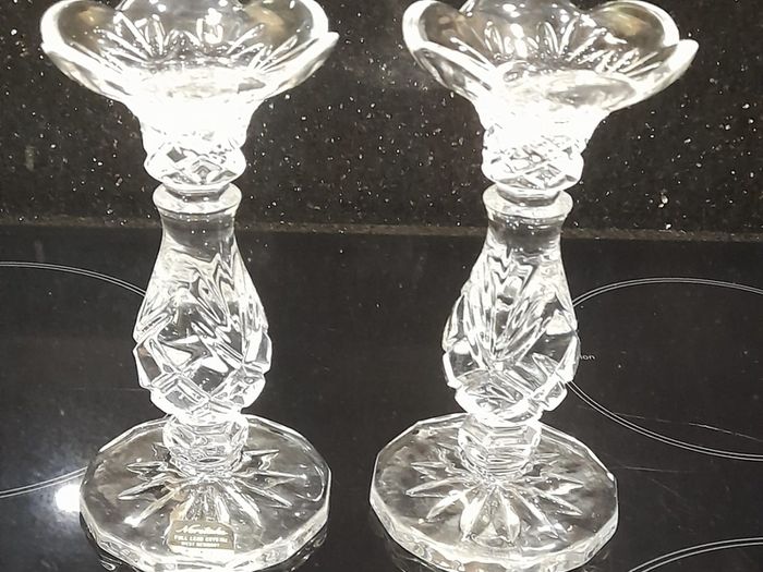 A Pair of Full Lead Crystal Noritake candlesticks
