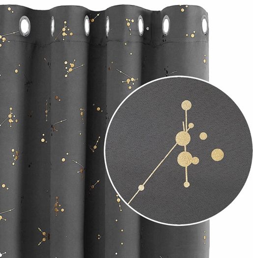 Eyelet Curtains, Blackout Curtains, Gold Constellation Printed Curtains Thermal Insulated Curtains for Bedroom (MULTIPLE COLOURS/SIZES)