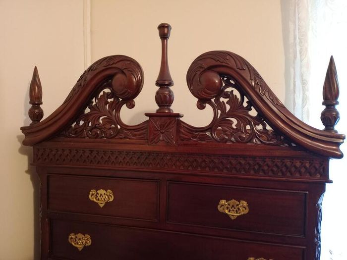 Tallboy Chest of Drawers with Bonnet Top & Carvings