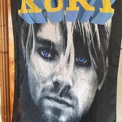Genuine Vintage 1990s Nirvana Kurt Cobain Large Flag Banner Wall Door Ceiling Hanging Music Memorabilia