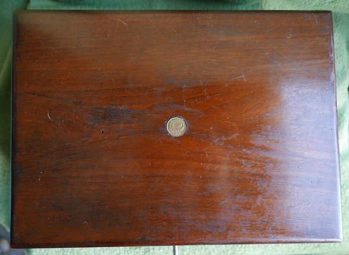 Antique 1800s Wood Folding Portable Travel Writing Lap Desk Campaign Box Case Key