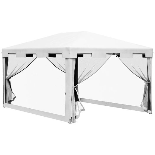 4 m x 3 m Gazebo Party Tent - Outdoor Canopy Garden Sun Shade with Mesh Sidewalls, White