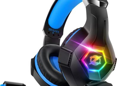 Gaming Headset Stereo Surround Sound Gaming Headphones with Breathing RGB Light & Adjustable Mic for PS4 PS5 PC Xbox One Laptop Mac
