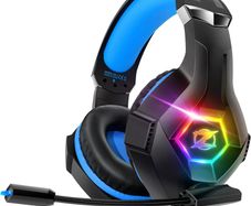 Gaming Headset Stereo Surround Sound Gaming Headphones with Breathing RGB Light & Adjustable Mic for PS4 PS5 PC Xbox One Laptop Mac