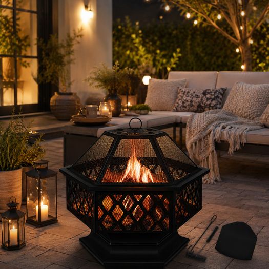 Fire Bowl with Spark Protection & Grill Grate4-in-1 fire bowl as a fireplace, grill with coal grate or as a drink pot