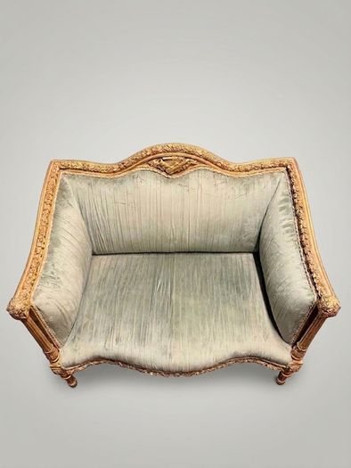 Louis XVI Style Carved Giltwood & Green Velvet Sofa