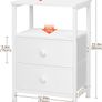 Bedside Table Set of 2, Side Table with 2 Fabric Drawers, Bedroom Bedside Cabinet with Open Storage Shelf, End Table, Nightstand for Living Room, Small Spaces, White Image 3