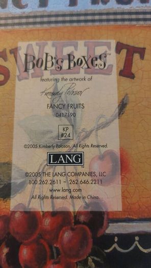 Fabulous Set of Three Large Graduated Stackable Nesting Storage Boxes by Quality Manufacturer Bob's Boxes/Lang Paper Co. with "Fancy Fruits" Artwork by Kimberly Poloson