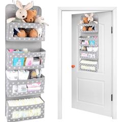 Nursery Over Door Hanging Organiser with Hooks 33x99 cm (Pack of 1), Grey