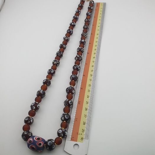 Antique Venetian African Style Skunk Eyes & Brown Glass Beads Necklace