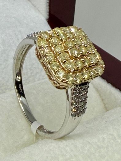 Gold SGL Certified - Natural Yellow Diamond & White Diamond Ring in 9K Yellow & White Gold 1.00 Ct.