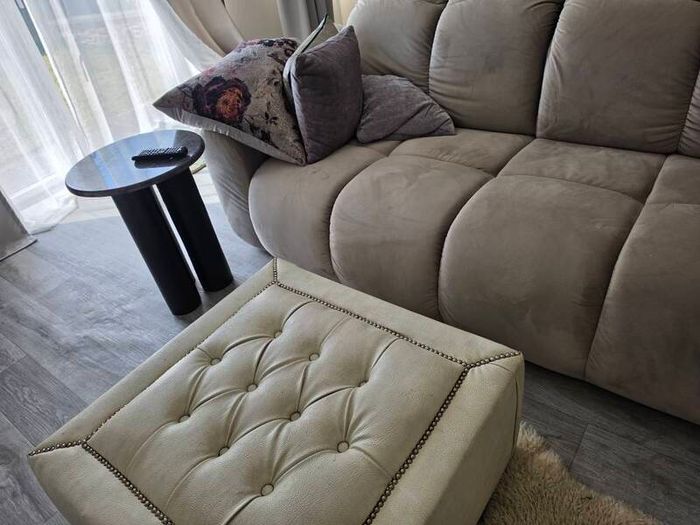 Cream Leather Custom Stud Ottoman Coffee table