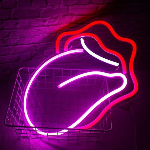 Lips Neon Sign Flame Red Lips Big Tongue Shape Neon Signs for Wall Decor, Red-Pink Neon Light for Bedroom, USB Power Led Neon Light Sign for Game Room,Pub Home,Bar,Club,Party,Gift
