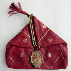Vintage 50's Italian  Red Leather Triangle Coin Purse