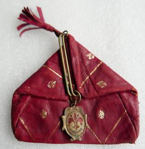 Vintage 50's Italian  Red Leather Triangle Coin Purse