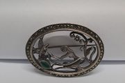 Vintage Marcasite &amp; Green Cabochon Brooch