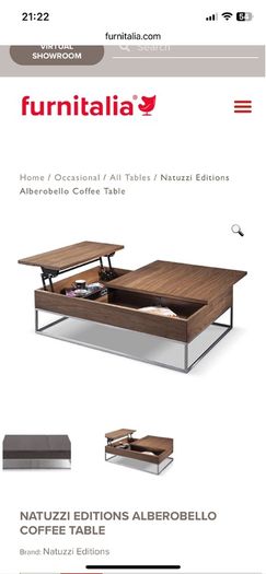 Natuzzi large coffee table with storage. Limited edition Italian design dark wood with brushed steel