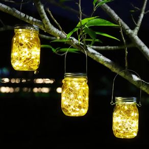 Solar Lights Garden - 3 Pack Solar Mason Jar Lights 30 Led Water-Proof Outdoor Fairy Lights Indoor/Outdoor Hanging Lantern for Garden Wedding Christmas Decorative Lighting (Warm White)