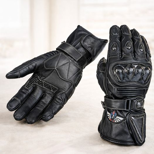 Premium Black Leather Motorcycle Riding Gloves