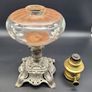 Antique Victorian Oil Lamp cast iron base 19th century hand painted glass Image 6